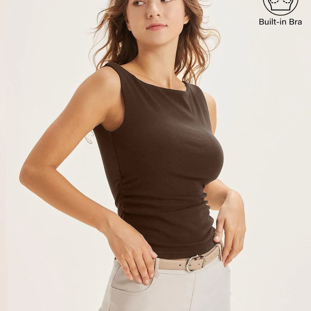 OGL Move - Boat Neck Brami Tank Top (S, Brown)